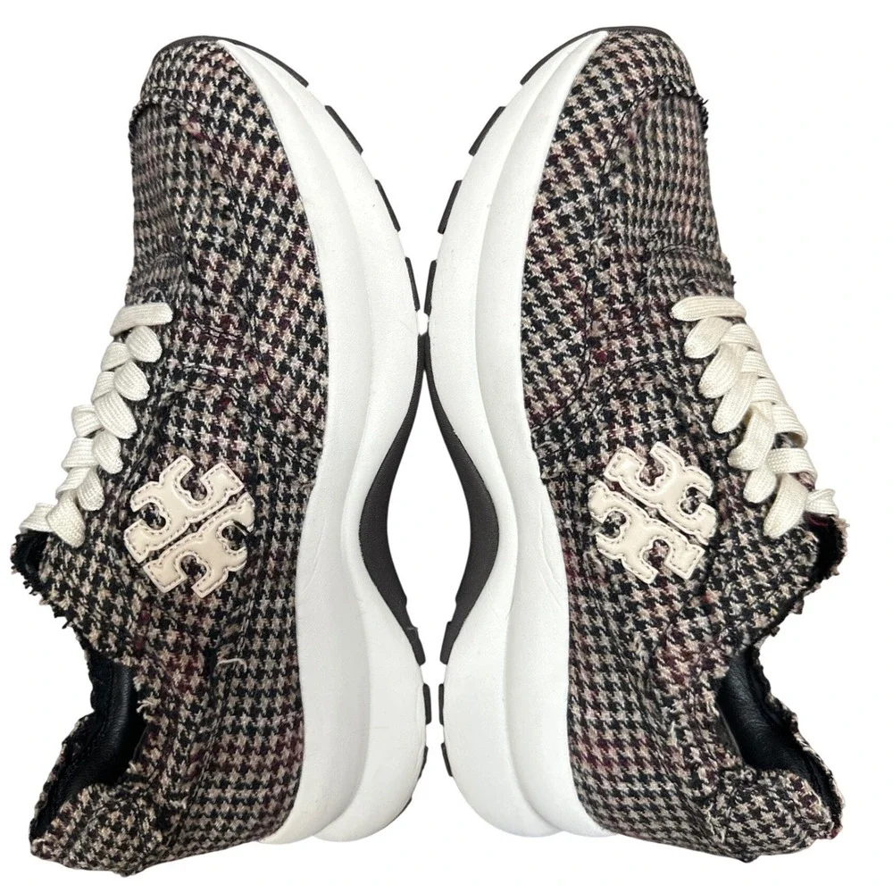 Tory Burch Kick Trainer Houndstooth Sneakers Brown Black Womens Size‎ 9.5 Preppy
